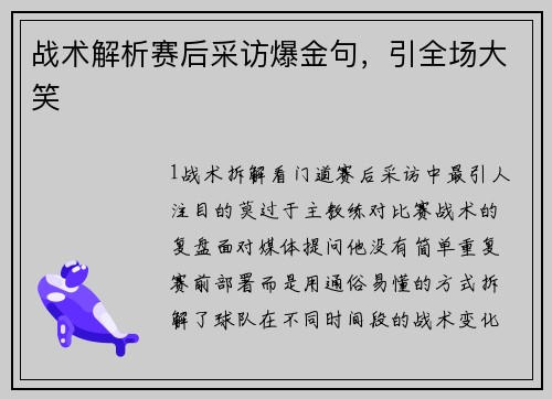 战术解析赛后采访爆金句，引全场大笑